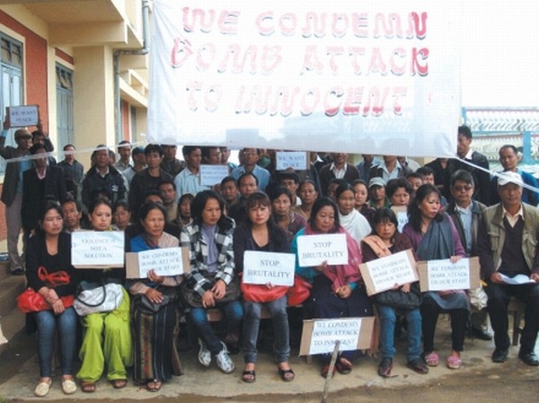 Ukhrul denizens demonstrating against the bomb attack