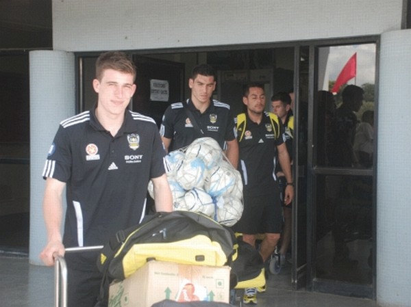Team members of New Zealand based Wellington Phoenix Football Club arriving at Tulihal Airport, Imphal to play the North East Lajong Super Series