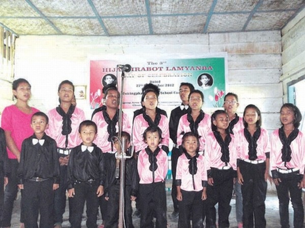 Young students presenting a song to celebrate Irabot Day at Tuiringphaisen village in Churachandpur