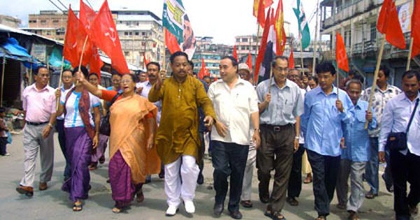 Different political parties staging a rally at Imphal