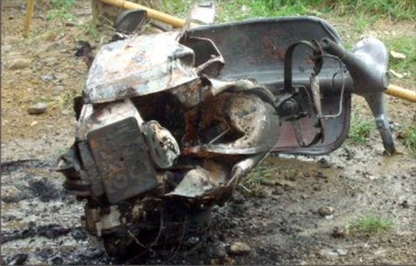 The remains of the bomb fitted scooter
