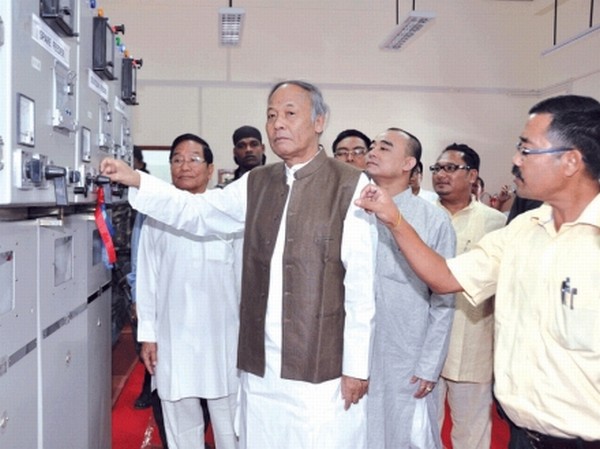 Chief Minister O Ibobi Singh pressing the switch on to inaugurate newly construction sub-power stations