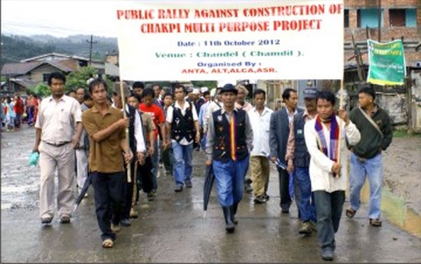People taking part at the protest rally against the Chakpi River project
