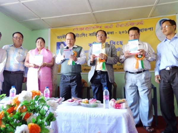 A Book, 'Kabi RamSingh', (a discourse on Manipuri poems before and after his time) written by Dr Saratchandra Longjam being released at the Literary Hall of Hueiyen Lanpao at Sega Road Thouda Bhabok leikai