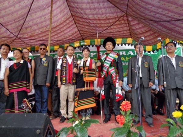 SFL Challenger Champion Kario Isaac (man with spear) being felicitated by Senapati District Olympic Association, Manipur (SDOAM) and Senapati District Administration at Senapati Bazar on Saturday, September 29, 2012