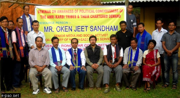  NEPS Editor Oken Jeet Sandham (center seated) with leaders of AKNC, AKSU during the Seminar on 'Awareness of Political Consciousness of Amri Karbi Tribes and Their Chartered Demands' at Rongphar Community Hall, some 15 Kms away from Kohima on October 23, 2012