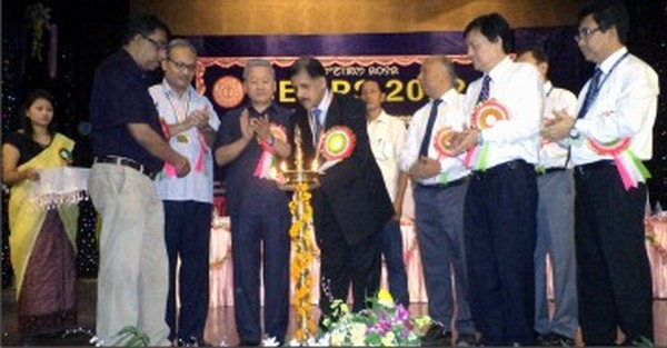 Ceremonial lamp being lit by dignitaries of the Psychiatric conference at RIMS Jubilee Hall