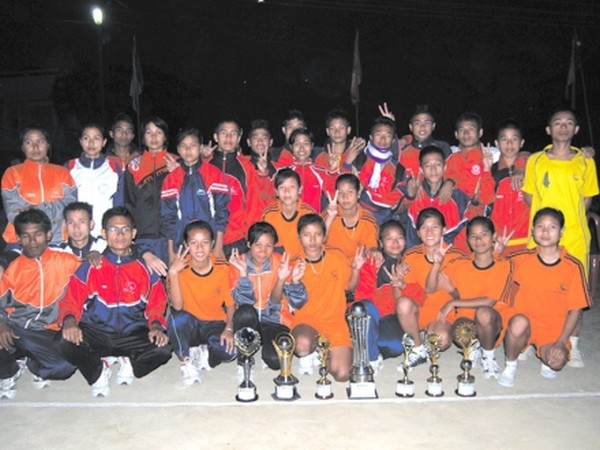 Players of SAI RC, Imphal who swept most of the medals in the State Sepak takraw Championships