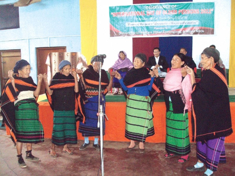 Elderly womenfolk presenting a song during the observance function at Tamenglong