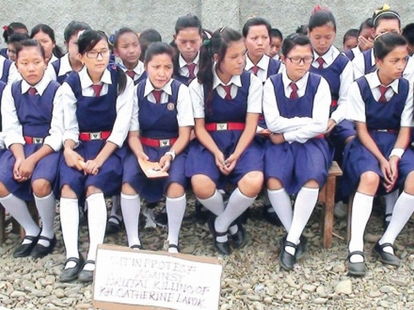 Students of St Paul H/S protesting against the brutal murder of Kh Catherine
