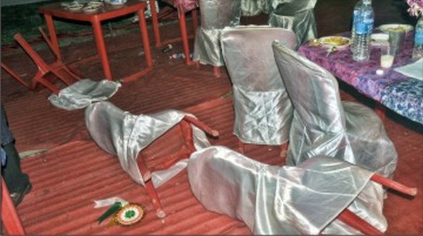 Chairs strewn around following the scuffle at Sangai Festival on November 26 2012