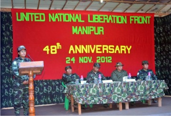 A UNLF leader speaking at the outfit's 48th raising day celebration at an undisclosed location