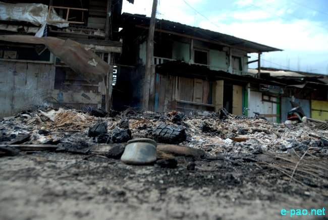 The aftermath of the bomb blast at Sangakpham, Manipur