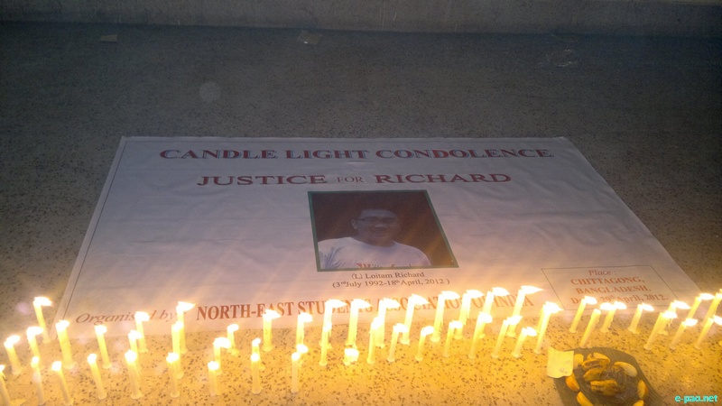 Candle light condolence for Loitam Richard at Chittagong, Bangladeshon 29 April 2012 