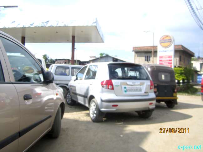 queues at Petrol pump in Imphal city