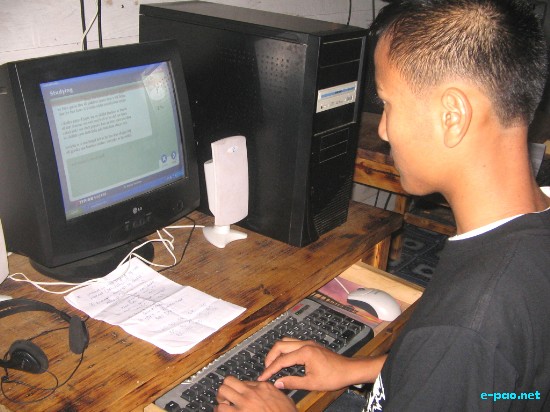 A student learning through Computer at  Morning Dew School (at Kapaar Kachoung Village under Kakching) in 2008