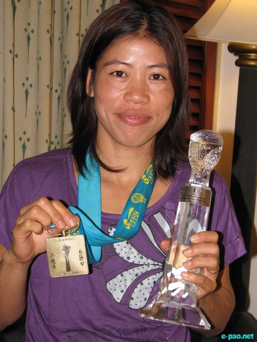MC Mary Kom (Four-time world champion) - Boxing Gold Medal at Asian Champiosnhip 2010 - being felicitated by MSAD on June 1 2010 