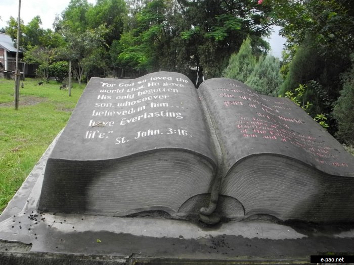 Giant Bible in concrete; ECT, CCpur Manipur