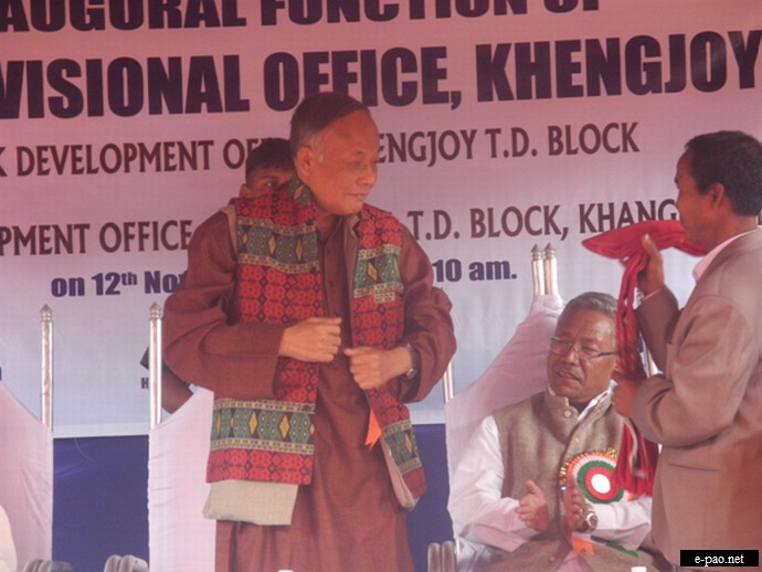 CM of Manipur, Shri O.Ibobi Singh speaking at Khengjoi, situated 46 Km east of Chakpikarong Block hq in Chandel