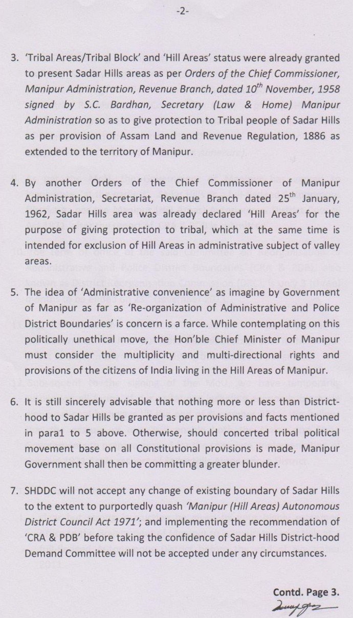 SHDDC memo to Union Minister of Tribal Affairs