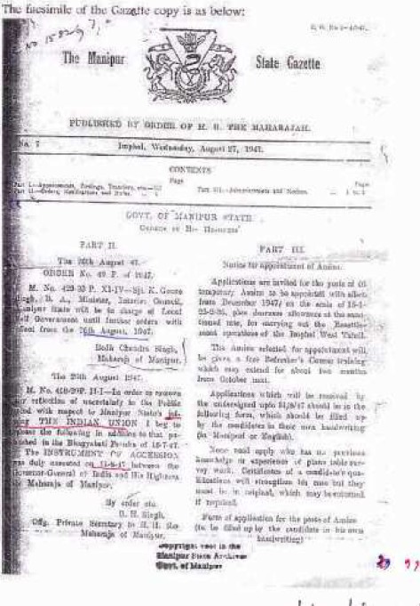 Re-look at the events in 1947 and 1949 of Manipur