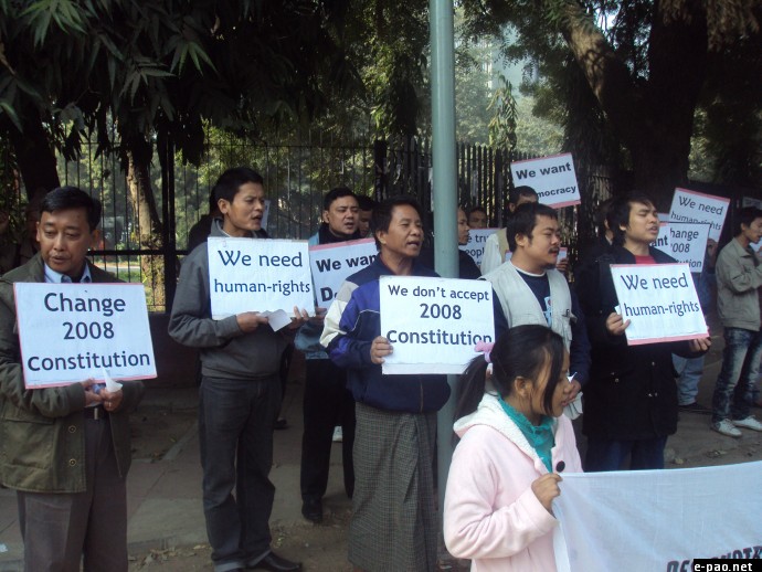 Burmese activists staged a protest demonstration at Janta Manta, New Delhi on Dec 14 2011