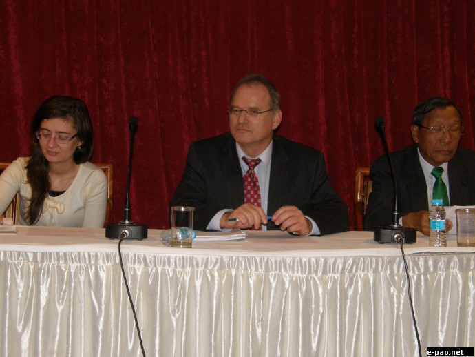 From l-r---Irina ( Prof Heyns assistant who did the writing part took all the notes), Prof Heyns, Justice Shishak on 28 March 2012 in Guwahati