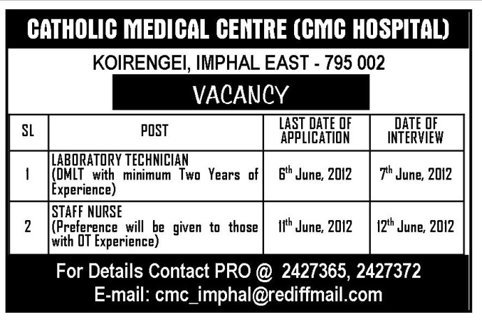 Job Vacancy at CMC Hospital, Koirengei
