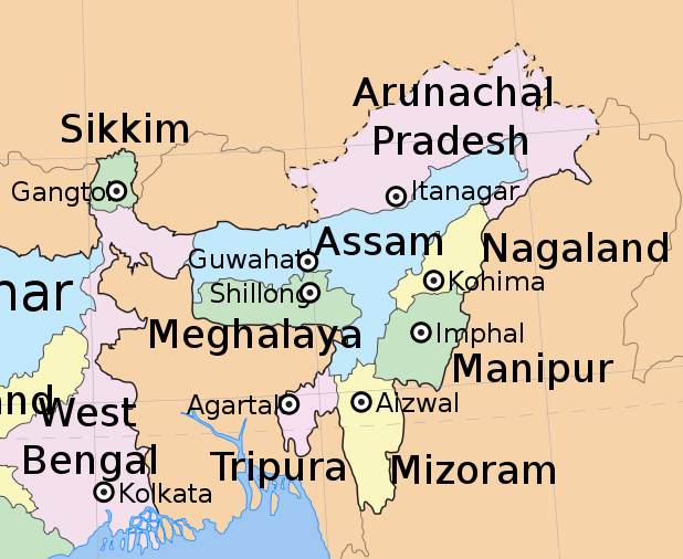 Map of Capitals of North East India 