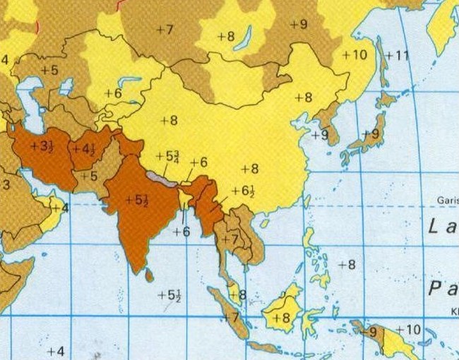 Different Time Zone in Asian Countries  :: Check Bangladesh is +6 hrs from GMT whereas NE India is +5 1/2 hrs ; Burma (Myanmar) is +6 1/2 Hrs